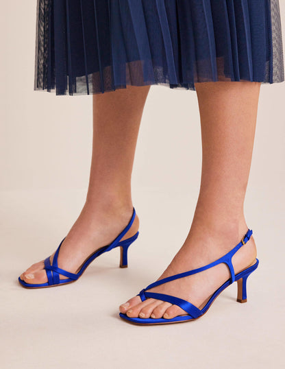 Satin Low-Heeled Sandals-Bright Blue