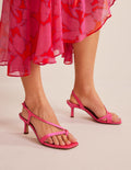 Satin-Sandalen mit niedrigem Absatz-Festivalrosa