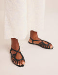 Flache Sandalen mit Webriemchen-Schwarz