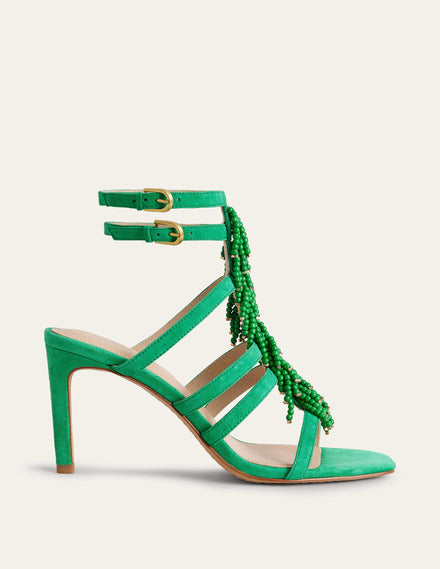 Absatzsandalen mit Perlen-Sattes Smaragdgrün