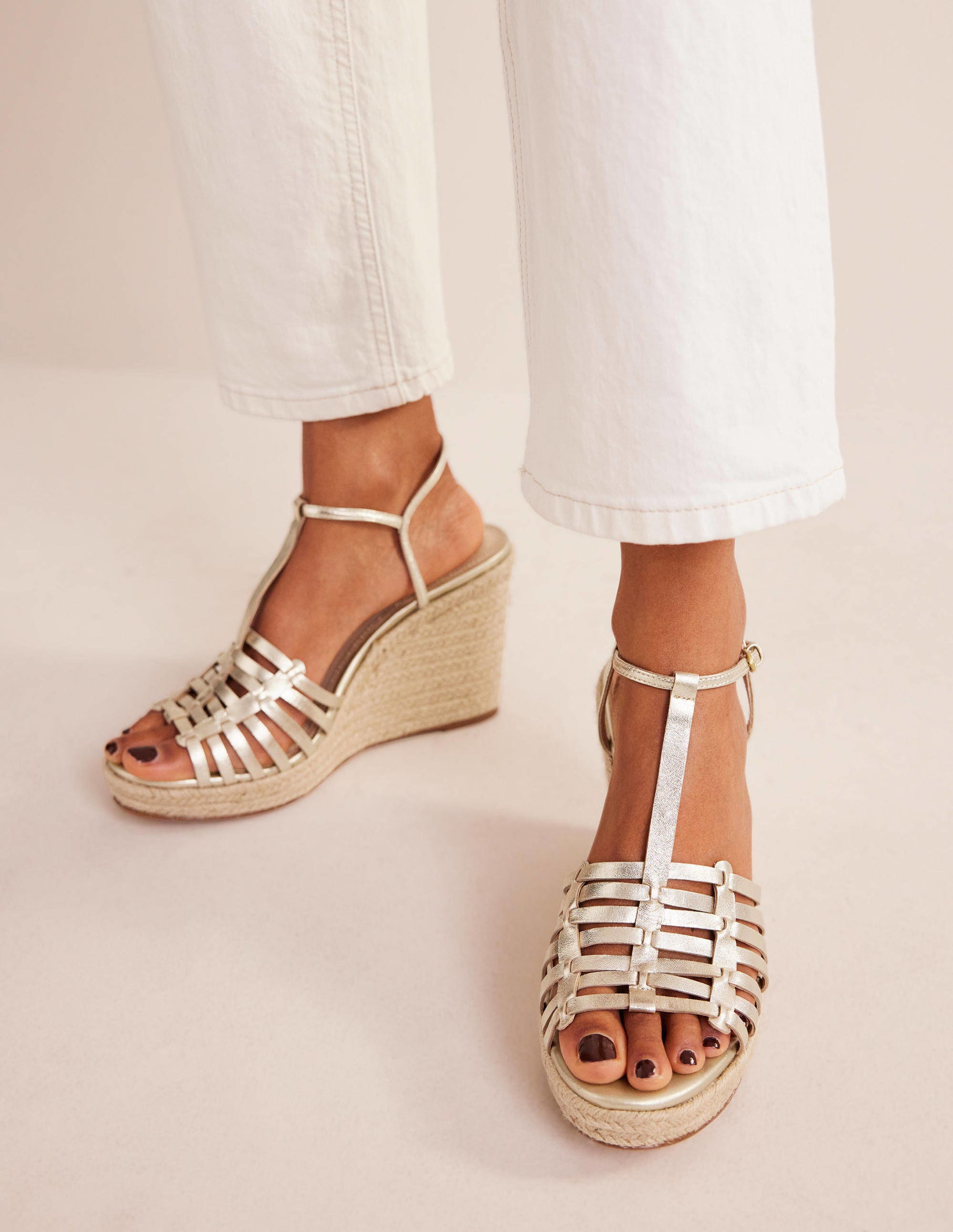 Riemchen-Espadrilles mit Keilabsatz-Gold - Image 1
