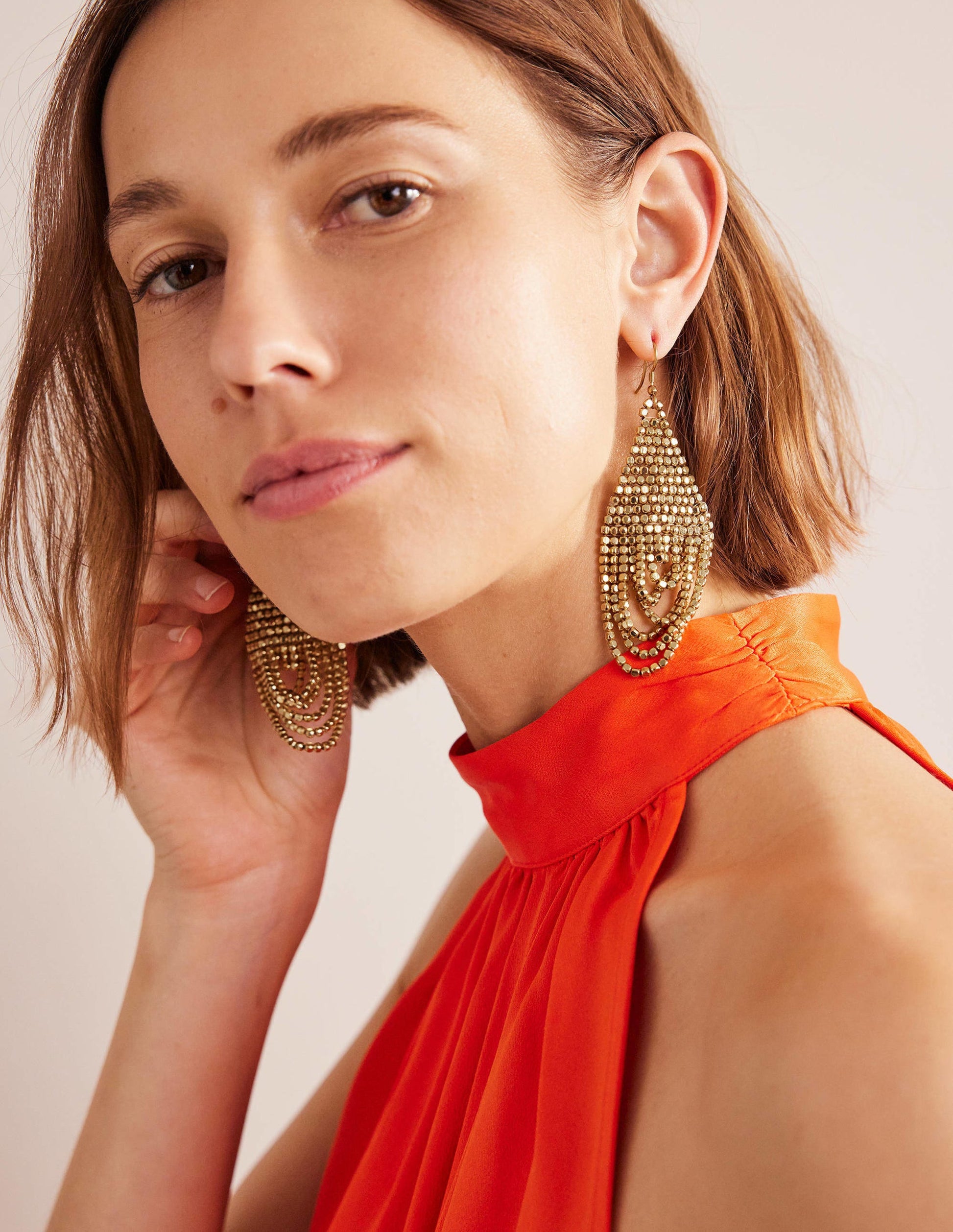 Boucles d'oreilles à rangées de perles-Doré-2
