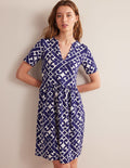 Easy Notch Neck Jersey Dress-Prussian Blue, Tranquil Geo