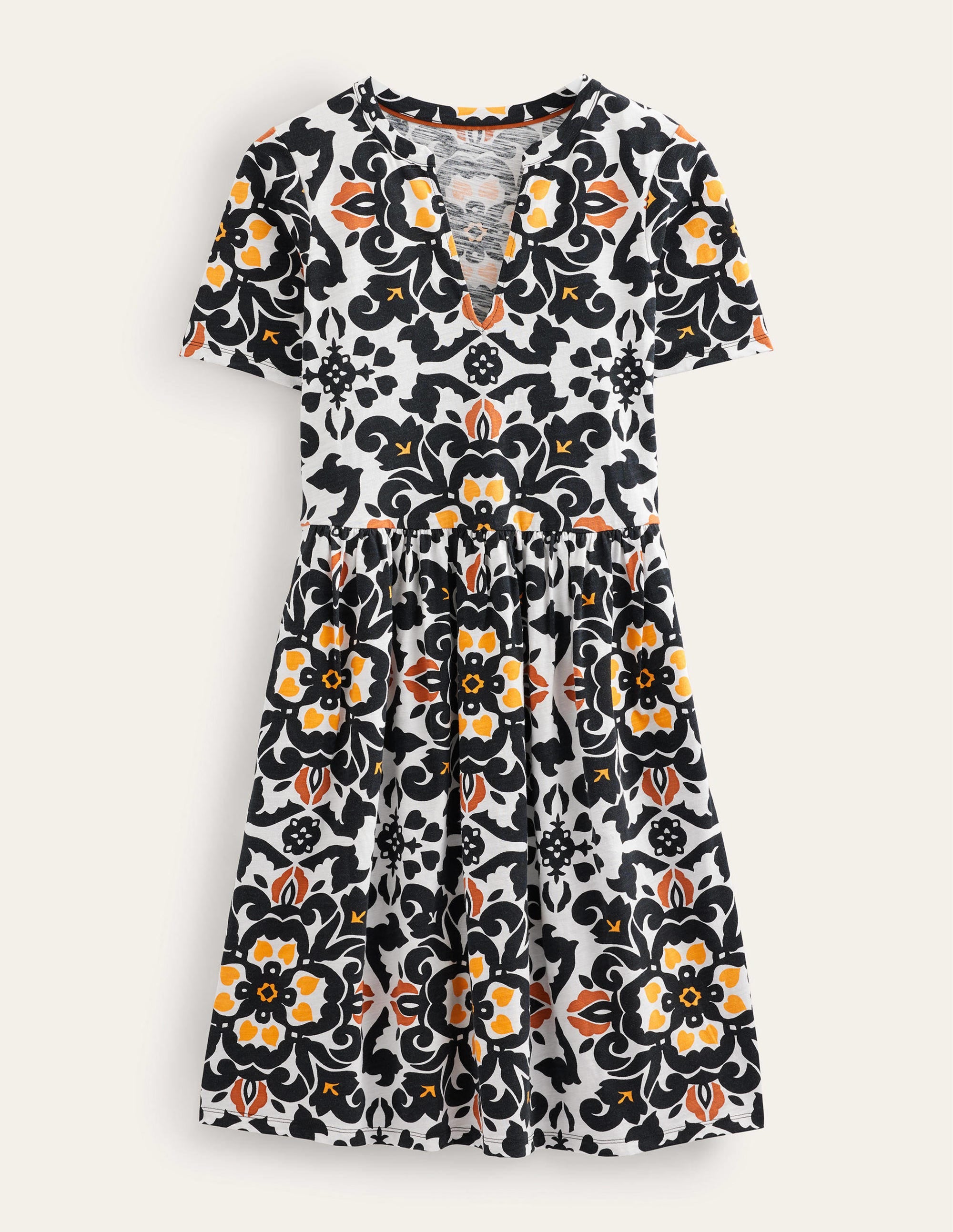 Robe simple à col cranté en jersey-Noir, motif Opulent Pome - Image 5