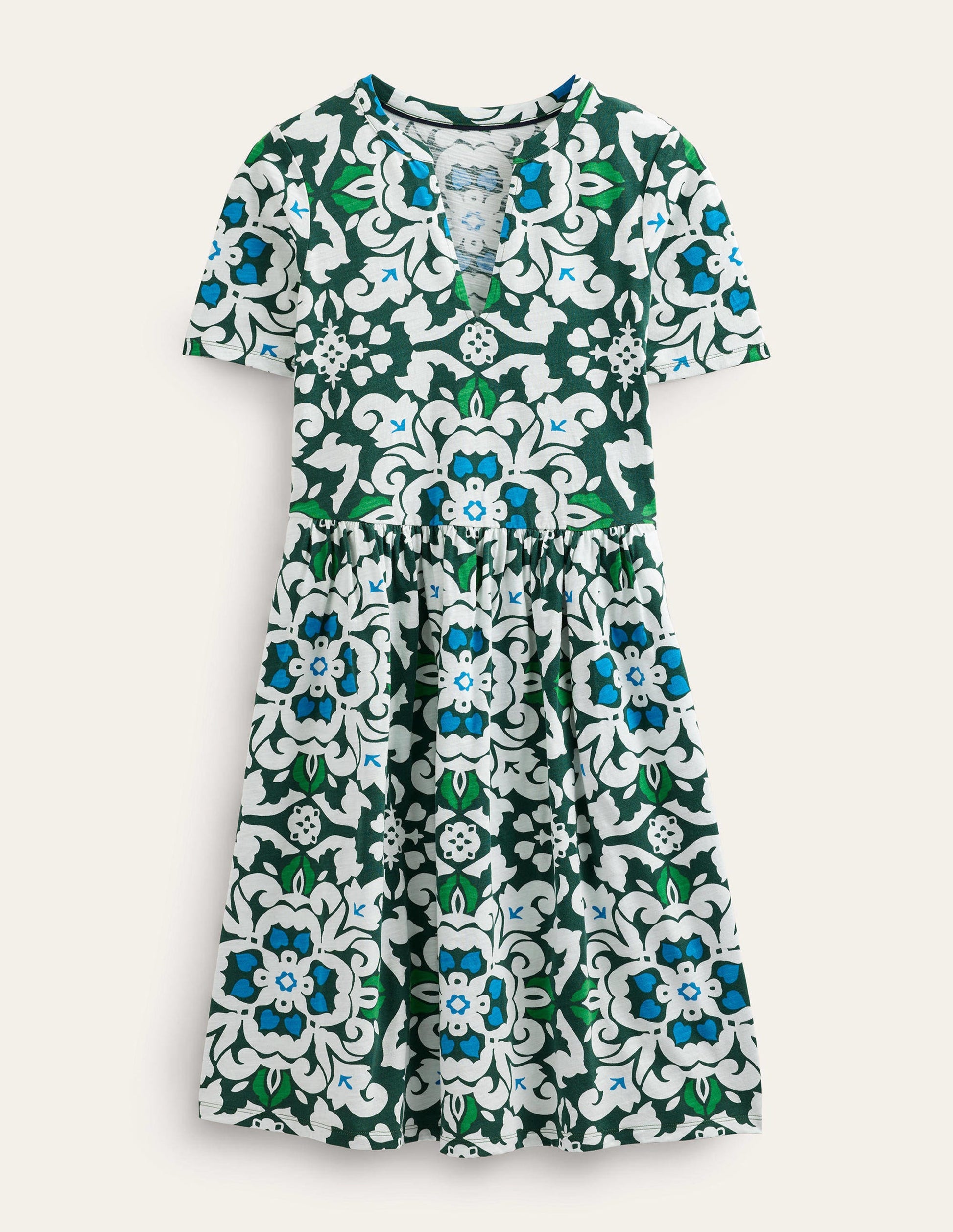 Easy Notch Neck Jersey Dress-Trekking Green, Opulent Pome-4