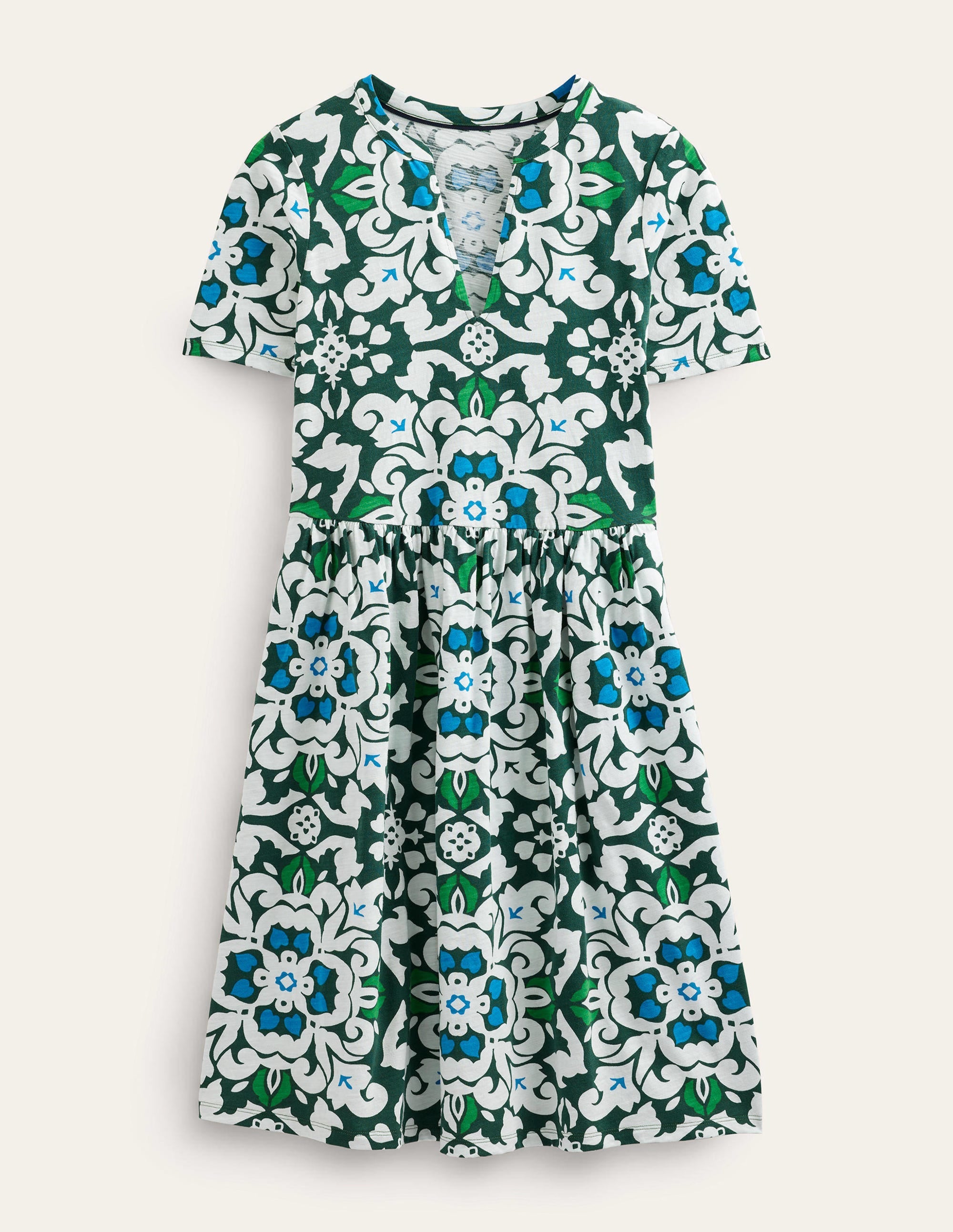 Easy Notch Neck Jersey Dress-Trekking Green, Opulent Pome - Image 4