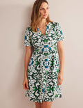 Easy Notch Neck Jersey Dress-Trekking Green, Opulent Pome