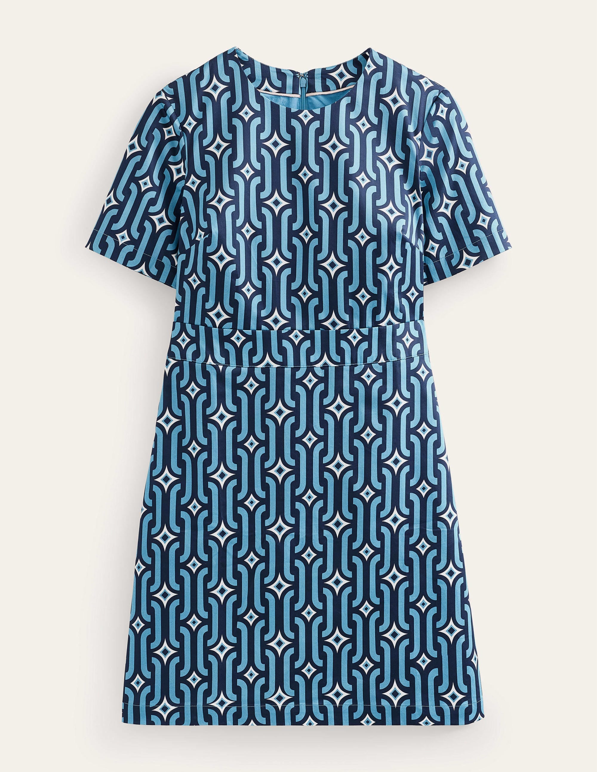 Mini-robe fourreau en coton-Bleu pied-d'alouette, motif Azure Geo - Image 7