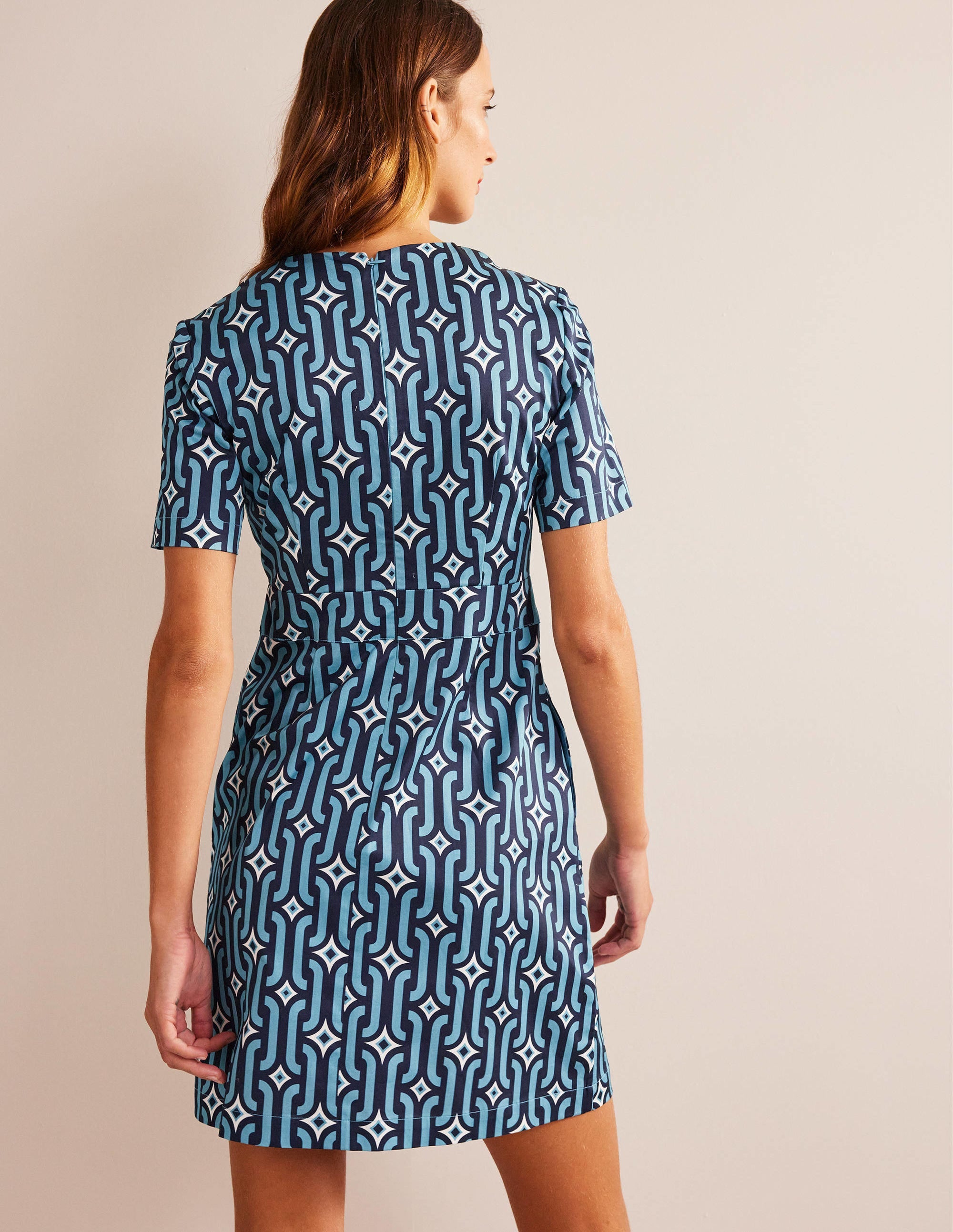 Mini-robe fourreau en coton-Bleu pied-d'alouette, motif Azure Geo - Image 3