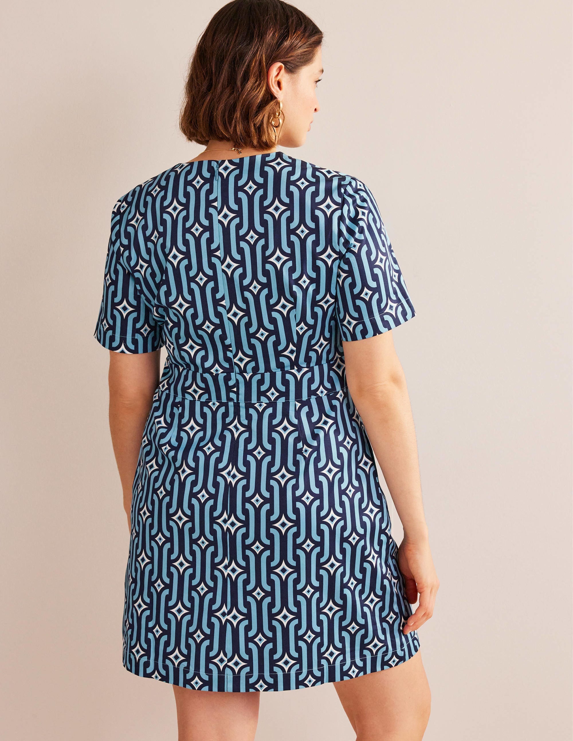 Mini-robe fourreau en coton-Bleu pied-d'alouette, motif Azure Geo - Image 6