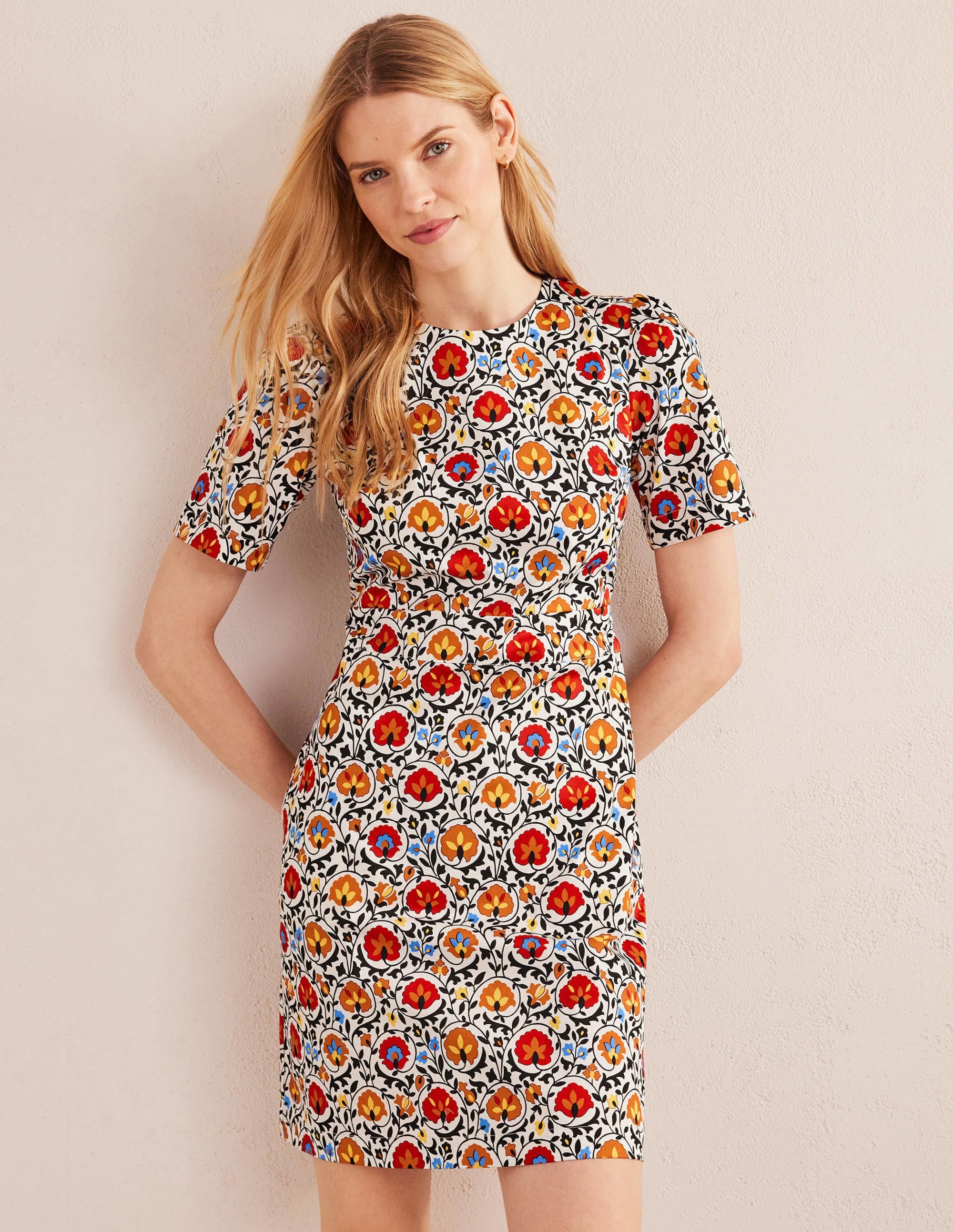 Mini-robe fourreau en coton-Multicolore, motif Enchanting Bloom - Image 1