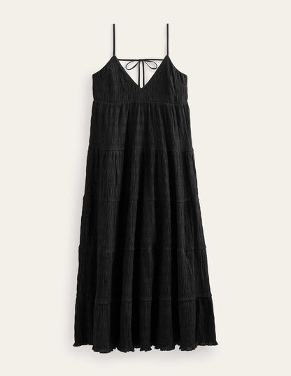Gestuftes Maxi-Trägerkleid-Schwarz