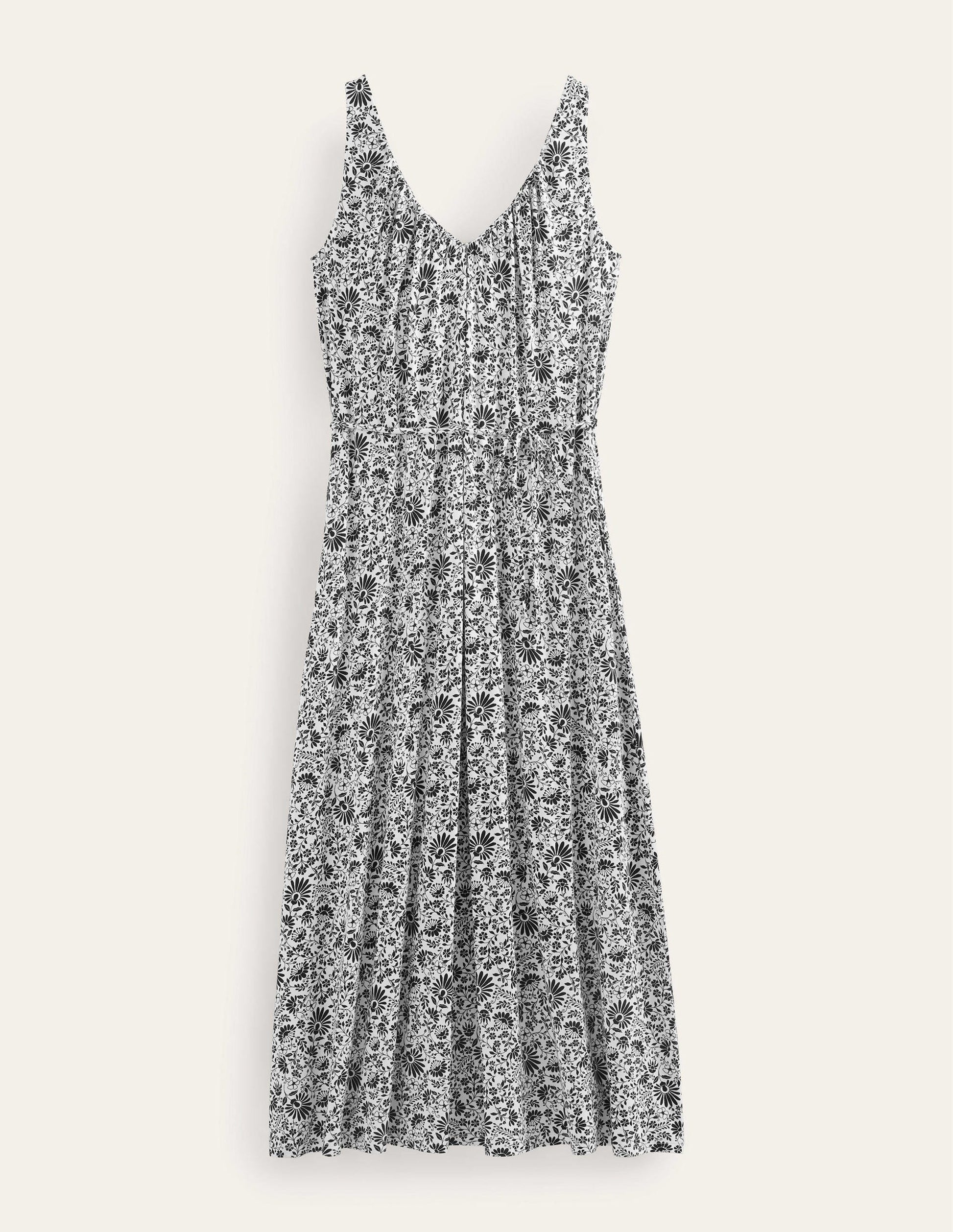 Robe longue col V en jersey-Noir, motif Gardenia Sprig-5