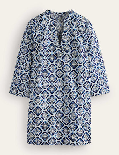 Mini-Etuikleid mit gekerbtem Ausschnitt-Himmelblau, Botanikmuster