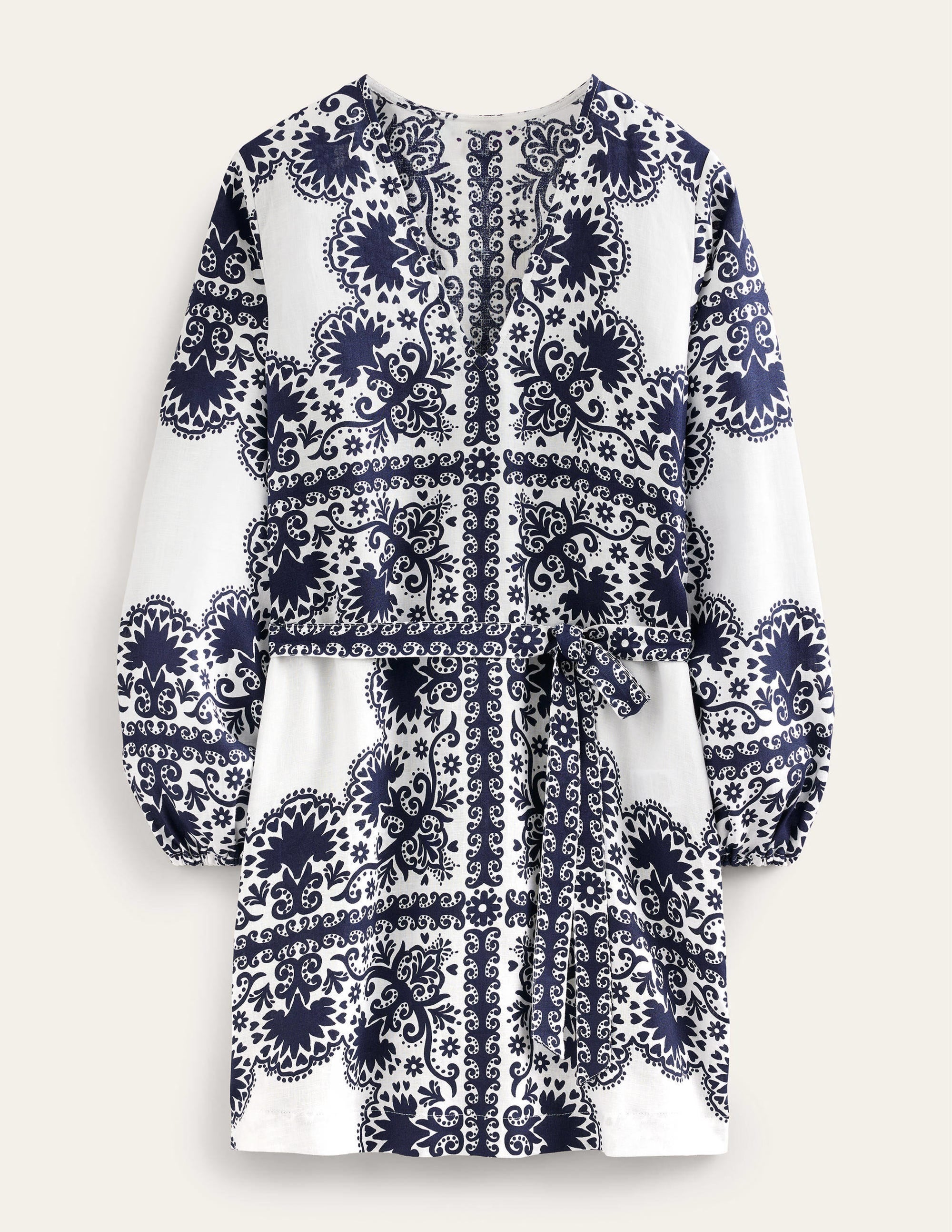 Mini-Kaftan mit Taillengürtel und V-Ausschnitt-Marineblau, Milos-Terrasse - Image 5