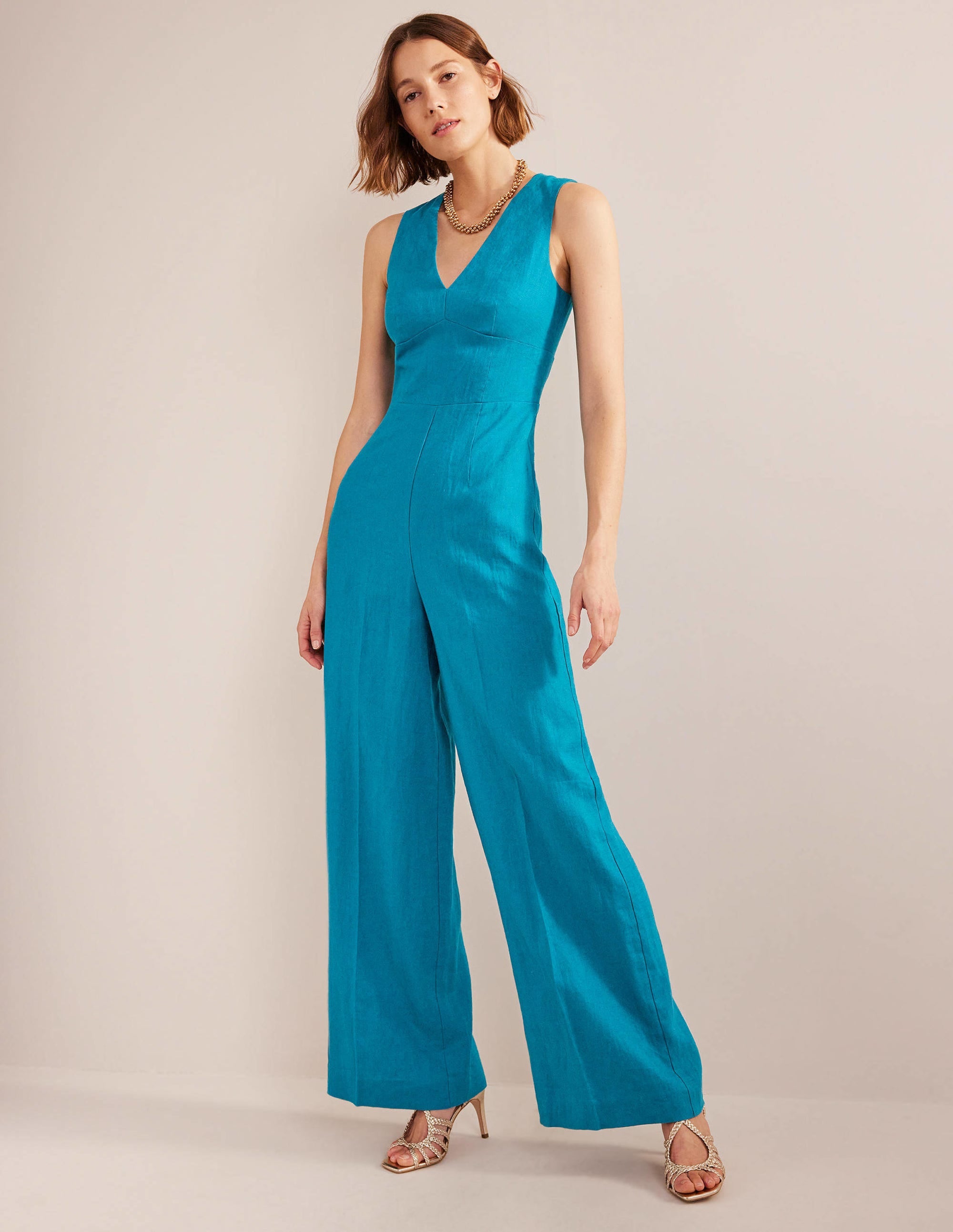 V-Neck Occasion Jumpsuit-Crystal Teal - Image 4