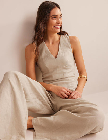 Jumpsuit mit V-Ausschnitt für besondere Anlässe-Kiesgrau-1