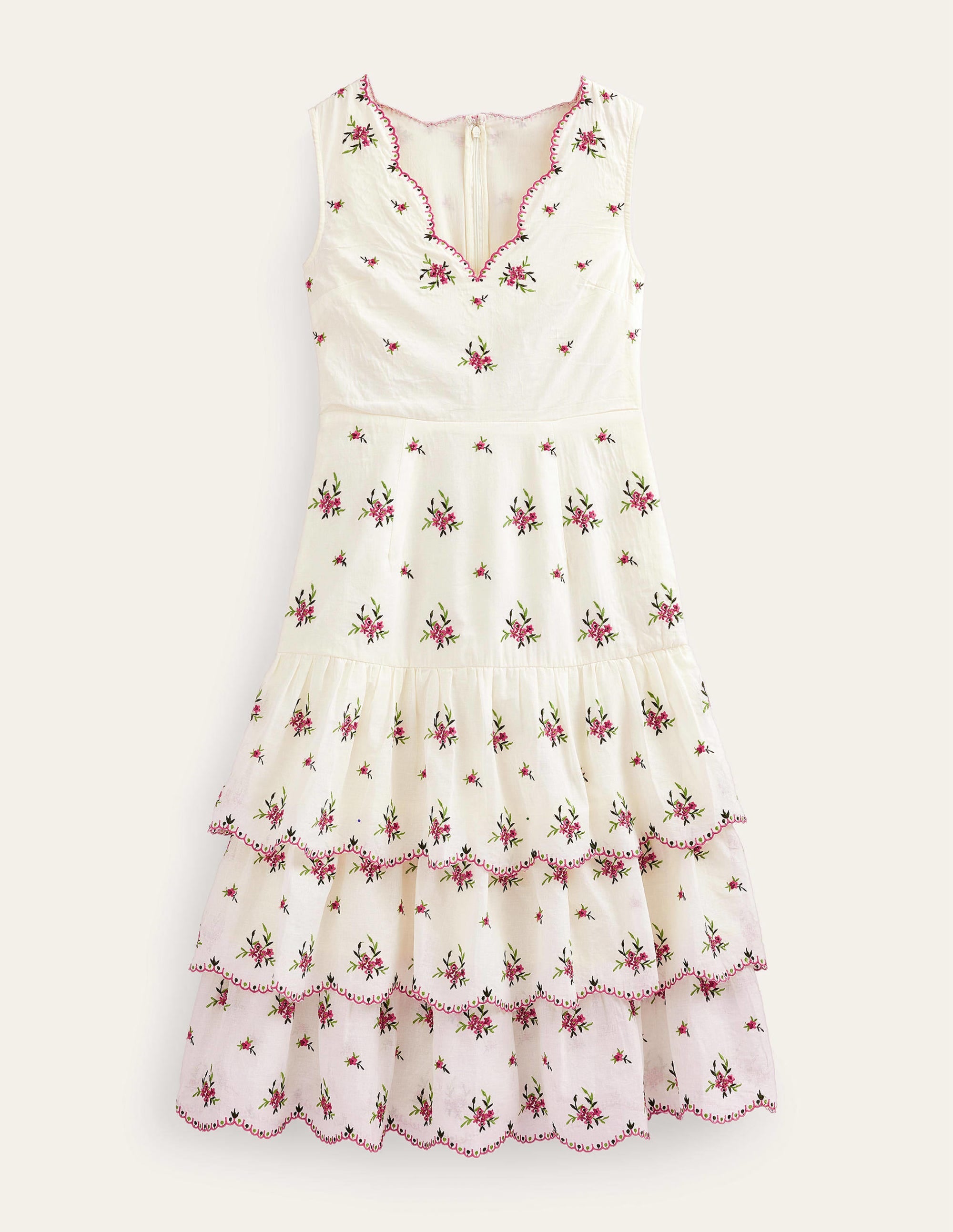 Robe midi brodée à volants-Ivoire - Image 5