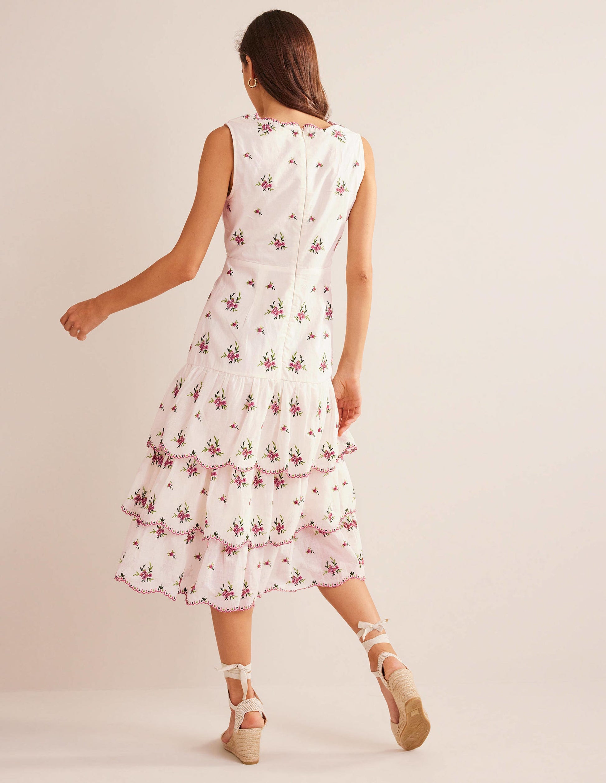 Robe midi brodée à volants-Ivoire-3