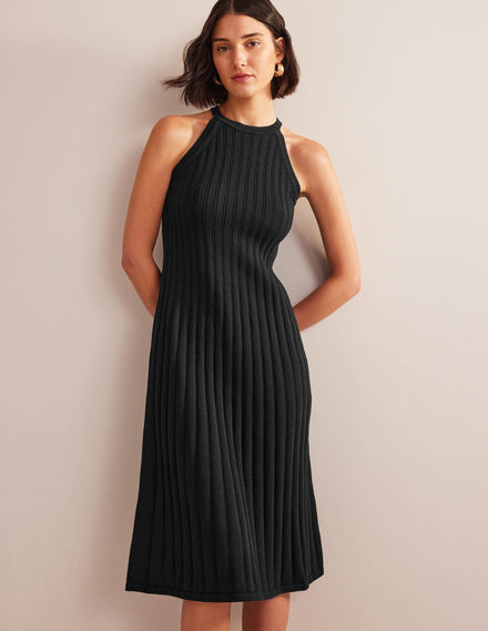Ärmelloses Strick-Midikleid-Schwarz