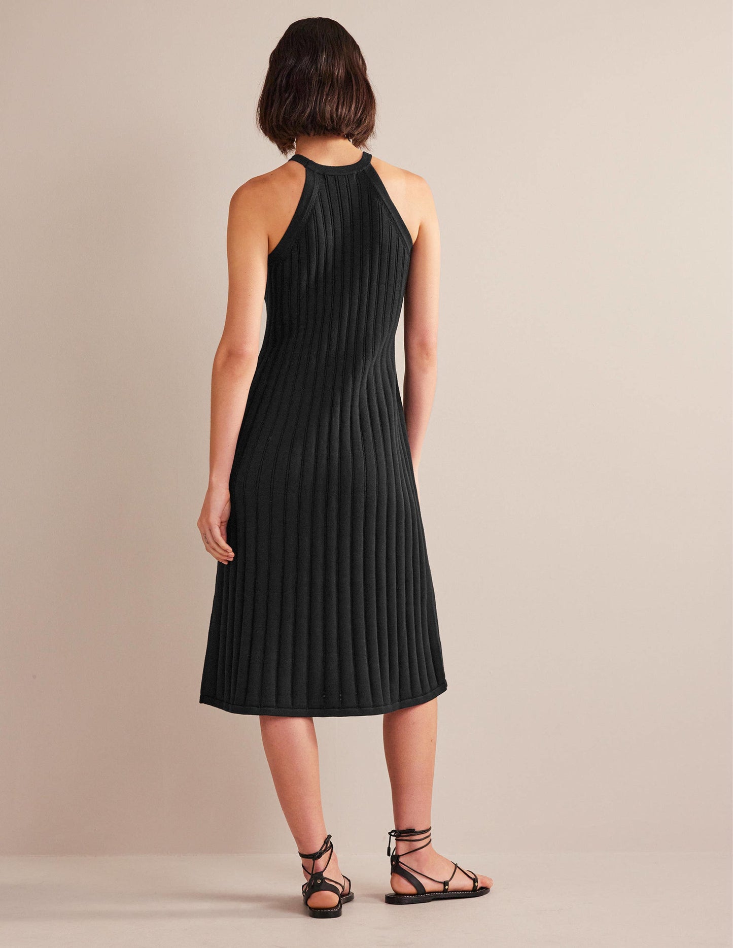 Ärmelloses Strick-Midikleid-Schwarz