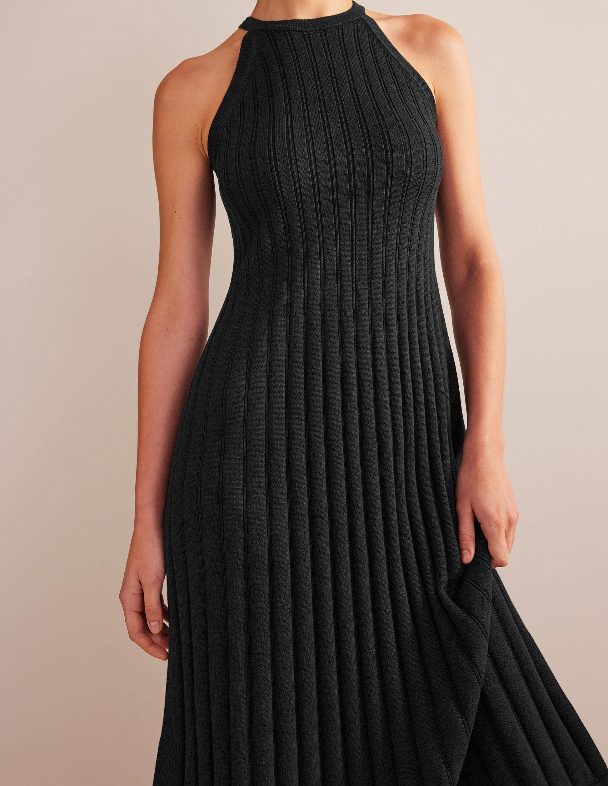 Ärmelloses Strick-Midikleid-Schwarz-4
