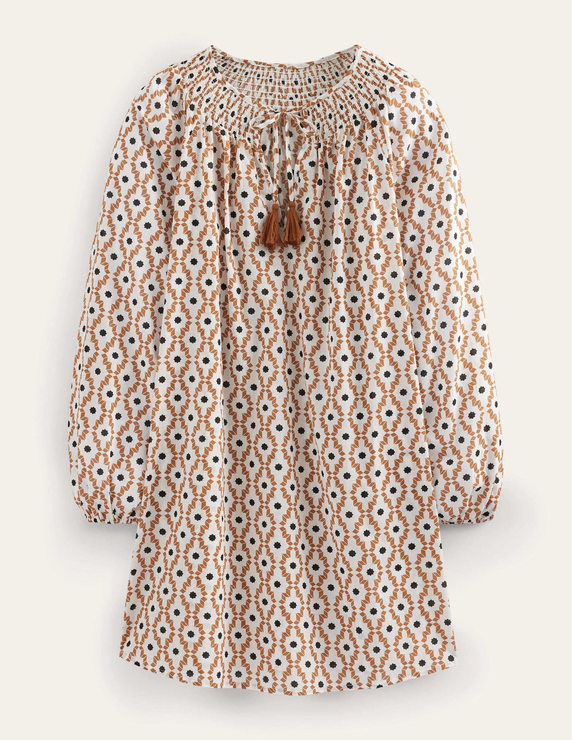 Caftan de plage à col smocké-Noix de cajou, motif Geo Trance-5