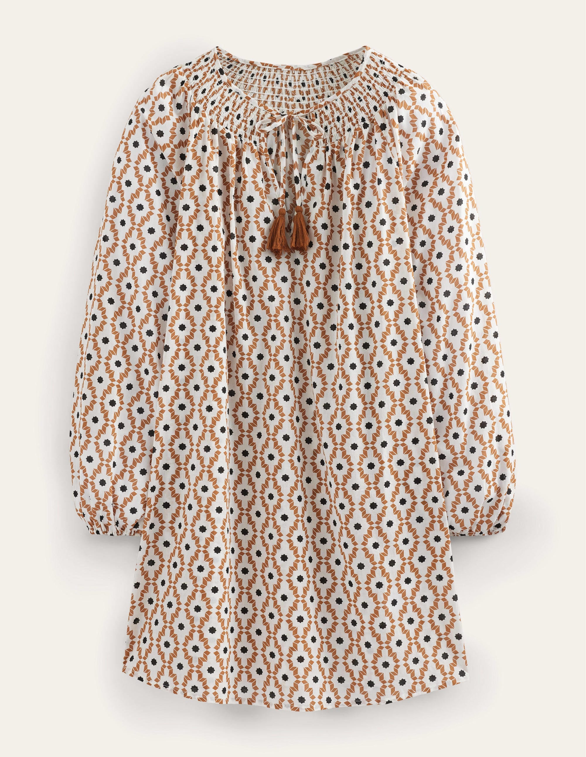 Caftan de plage à col smocké-Noix de cajou, motif Geo Trance - Image 5