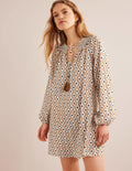 Caftan de plage à col smocké-Noix de cajou, motif Geo Trance