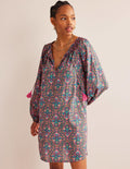 Caftan de plage à col smocké-Multicolore, motif Vine Terrace