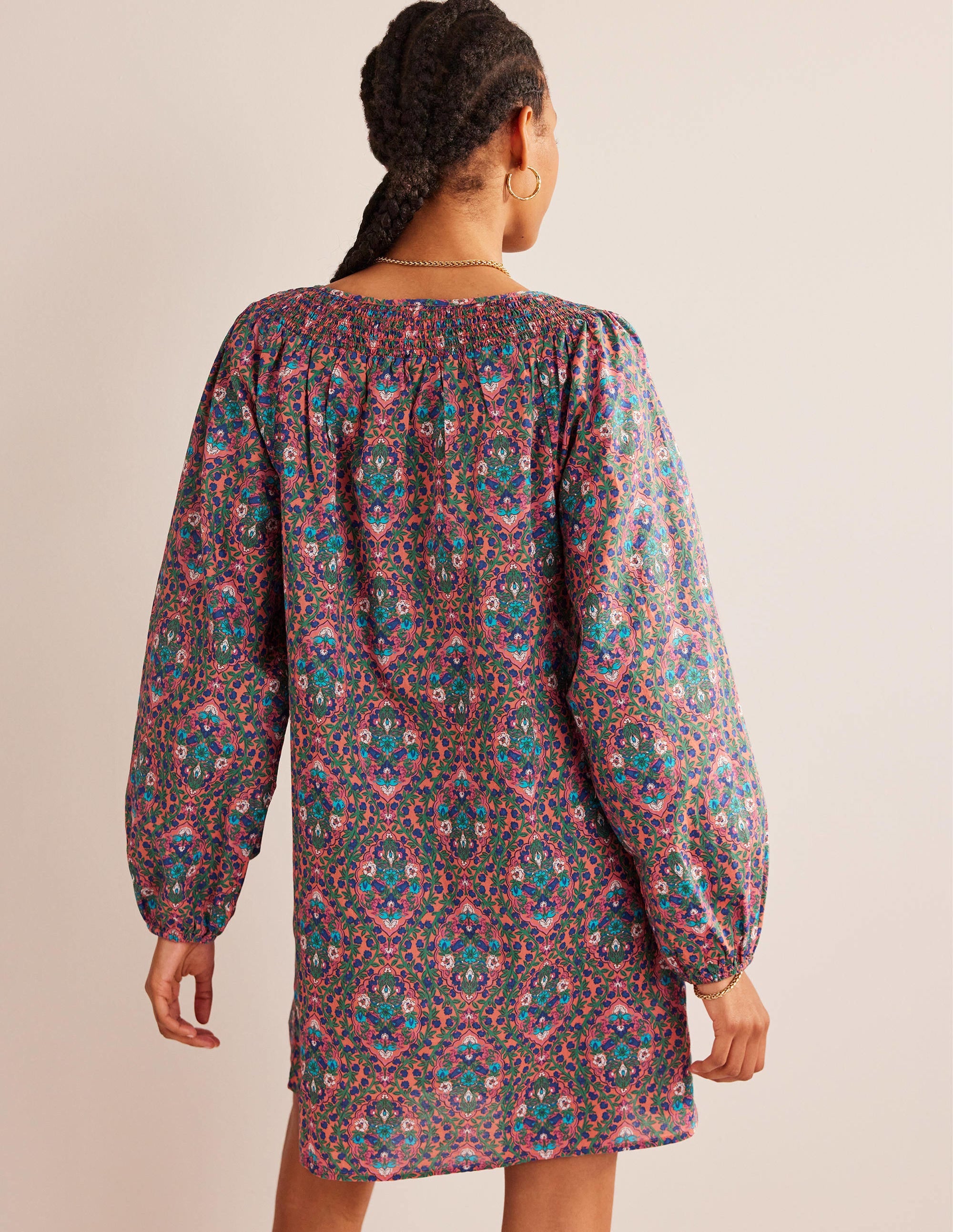 Caftan de plage à col smocké-Multicolore, motif Vine Terrace - Image 3