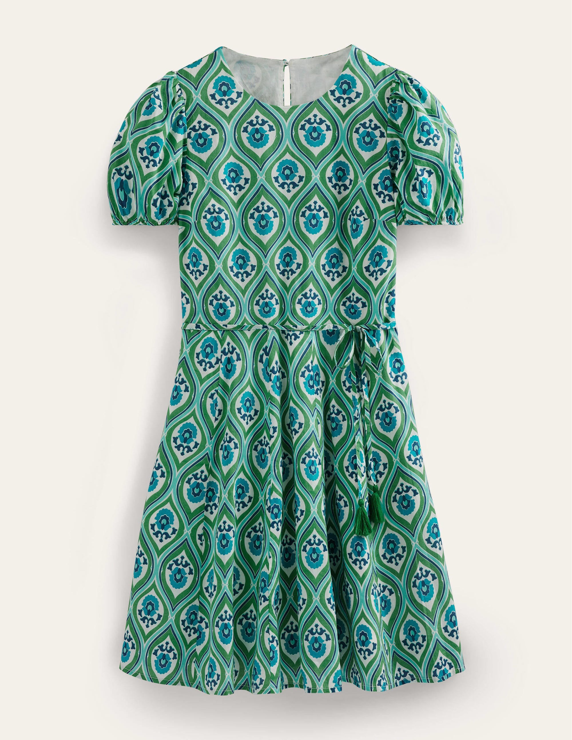 Minikleid mit Tellerrock-Aquamarinblau, Geometrisches Kaskadenmuster - Image 5