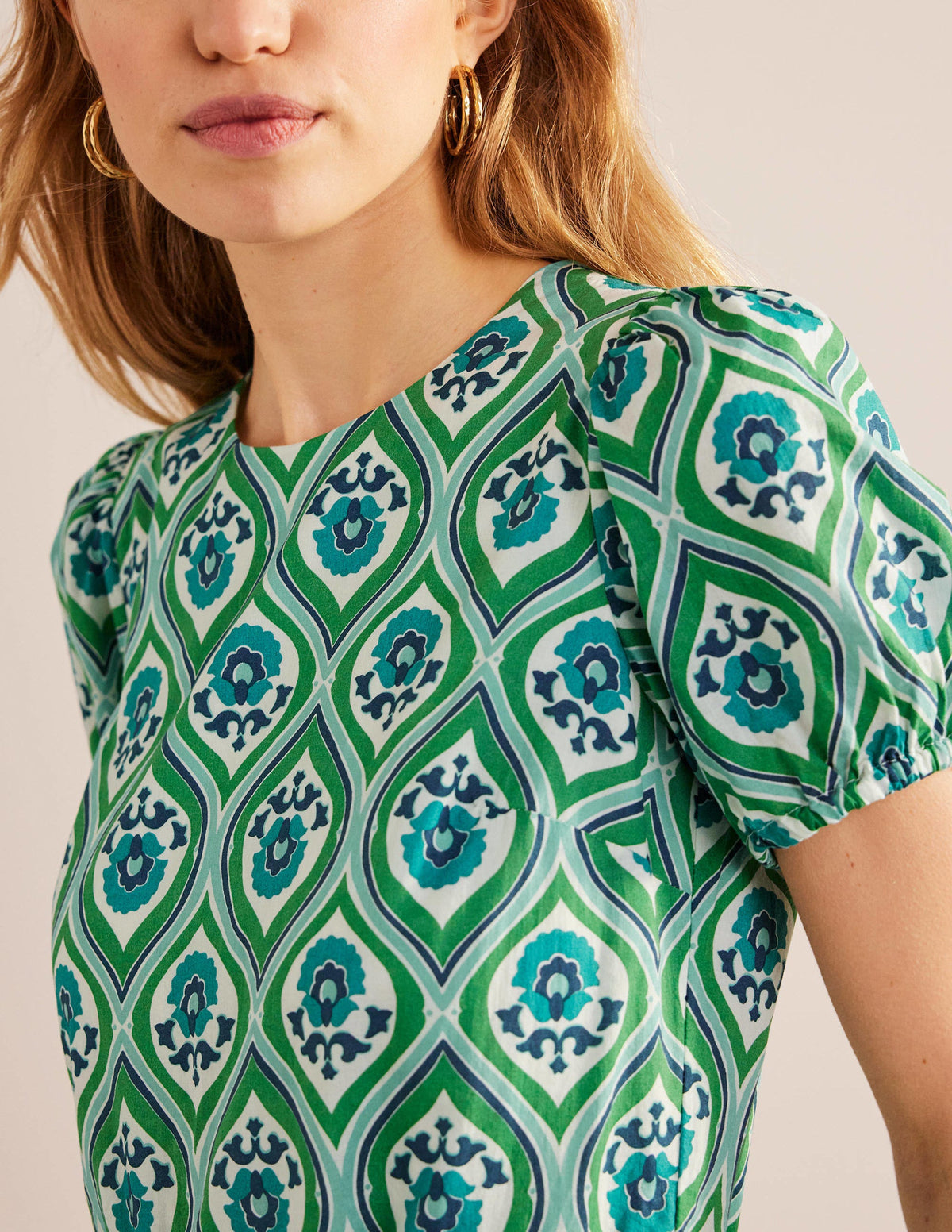 Minikleid mit Tellerrock-Aquamarinblau, Geometrisches Kaskadenmuster - Image 4