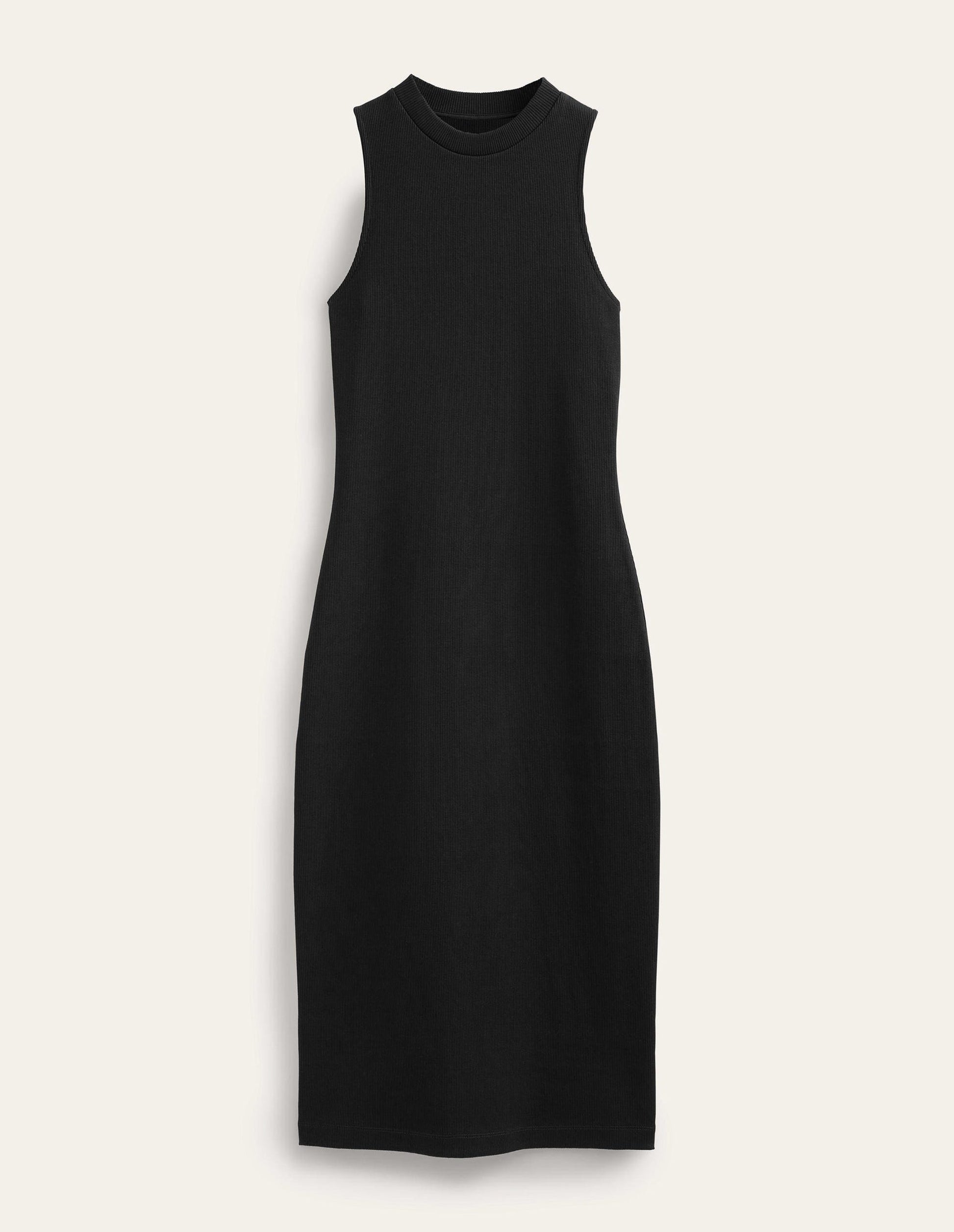 Rippstrick-Midikleid aus Jersey mit Racer-Ausschnitt-Schwarz-5