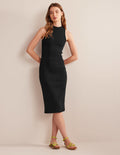 Rippstrick-Midikleid aus Jersey mit Racer-Ausschnitt-Schwarz