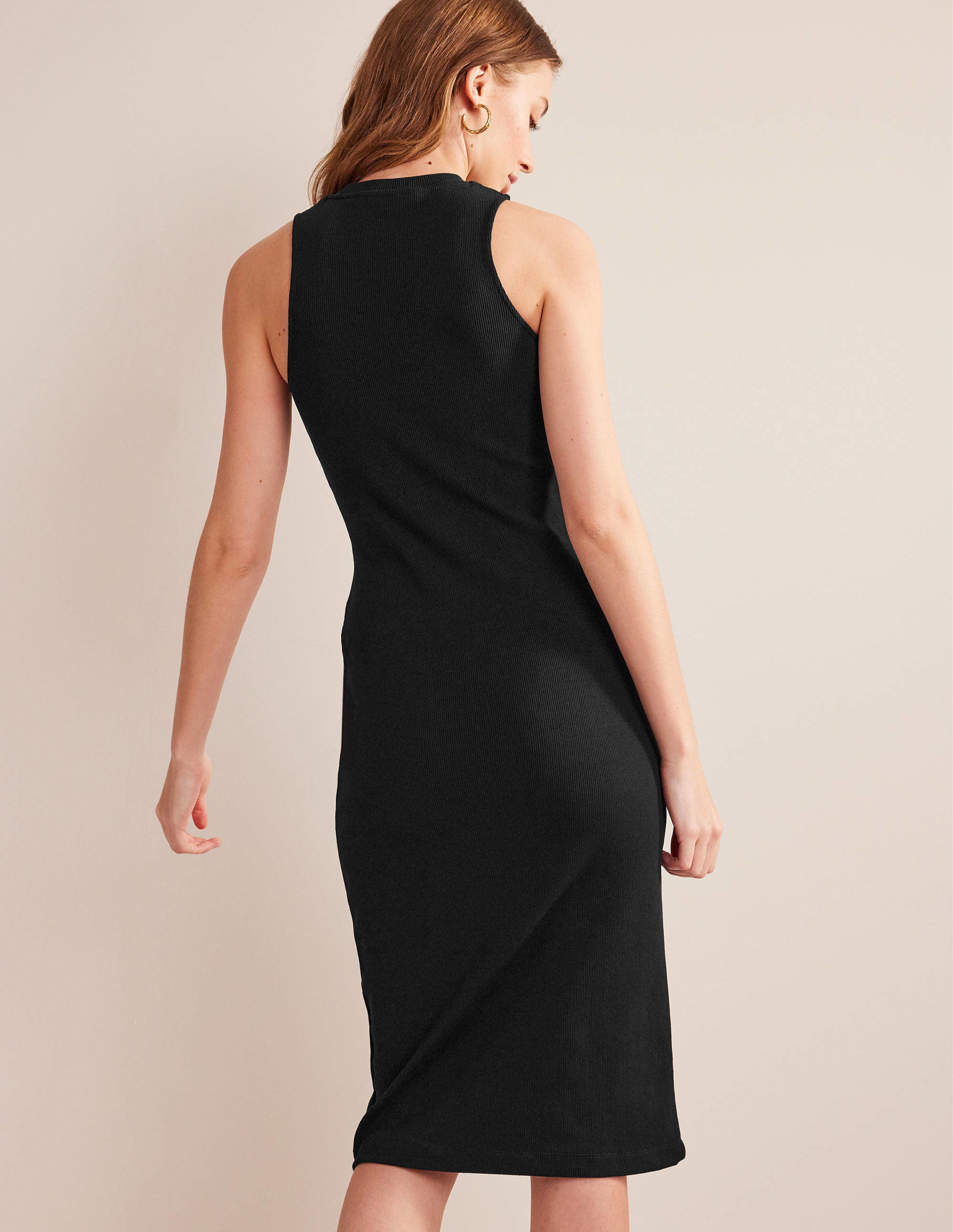 Rippstrick-Midikleid aus Jersey mit Racer-Ausschnitt-Schwarz - Image 3