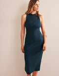 Rippstrick-Midikleid aus Jersey mit Racer-Ausschnitt-Tintenblau