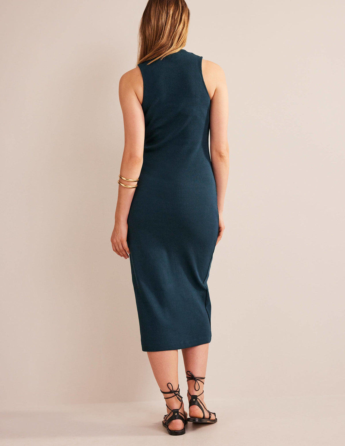 Rippstrick-Midikleid aus Jersey mit Racer-Ausschnitt-Tintenblau-3