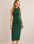 Racer Rib Jersey Midi Dress-Trekking Green