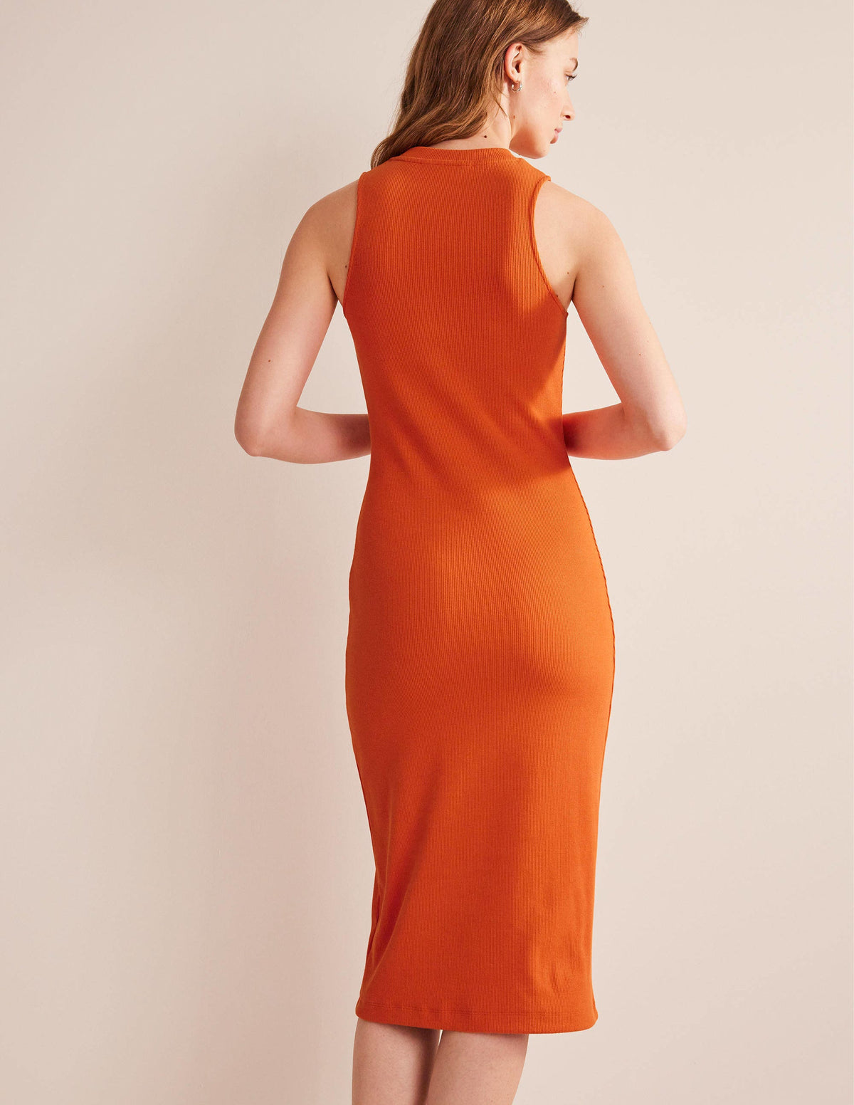 Rippstrick-Midikleid aus Jersey mit Racer-Ausschnitt-Kumquatorange-3