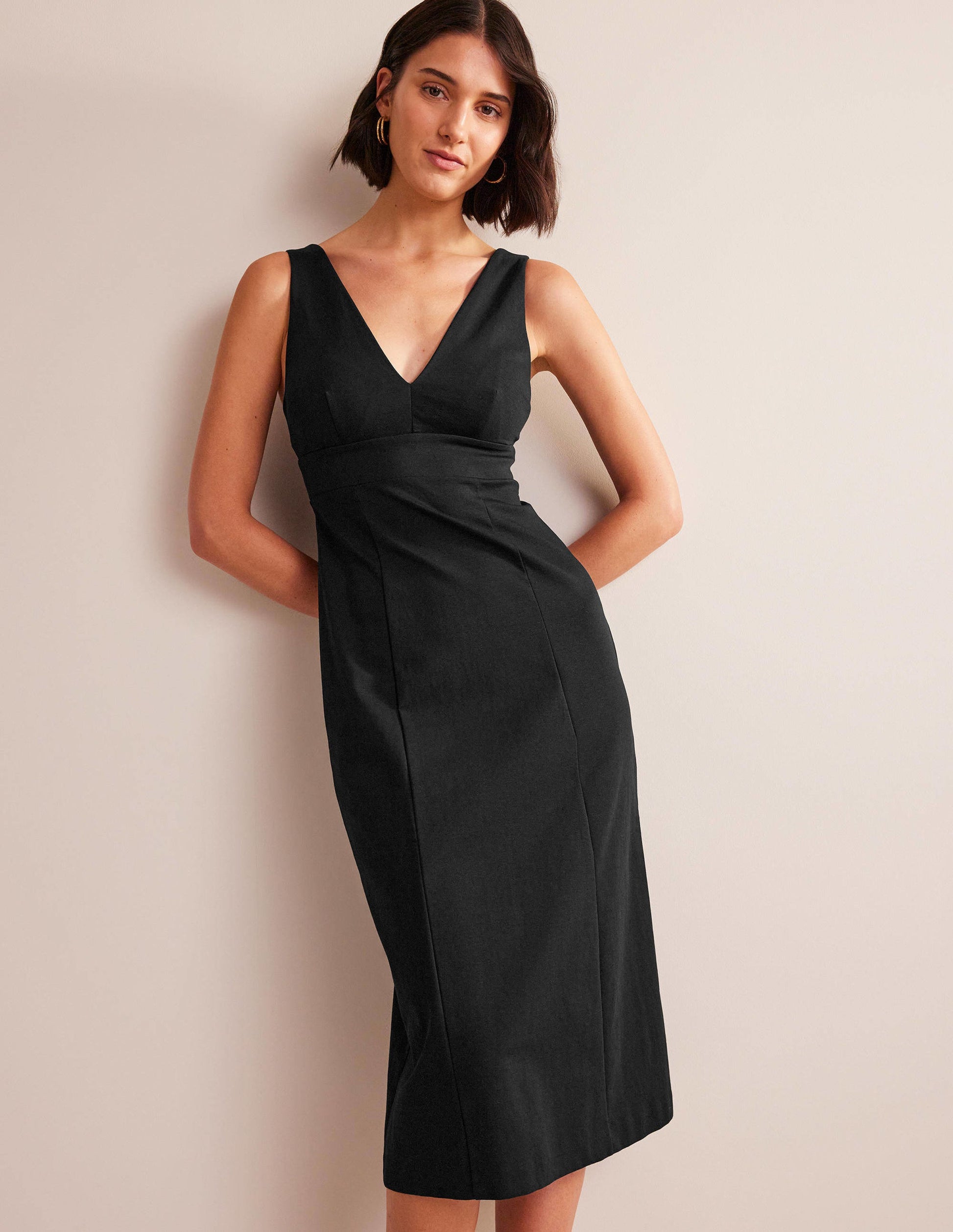 Strappy Back Jersey Midi Dress-Black-1