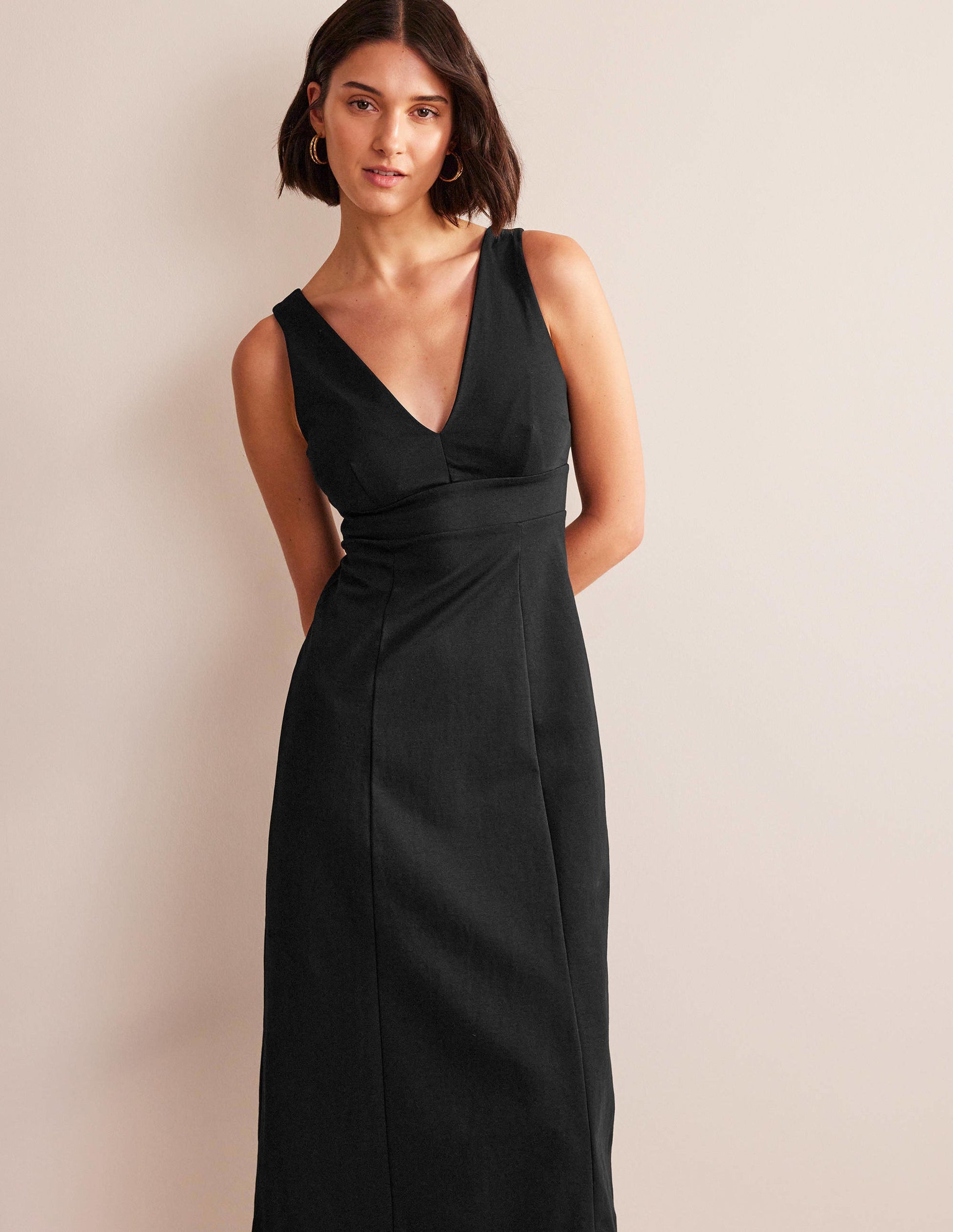 Strappy Back Jersey Midi Dress-Black-4