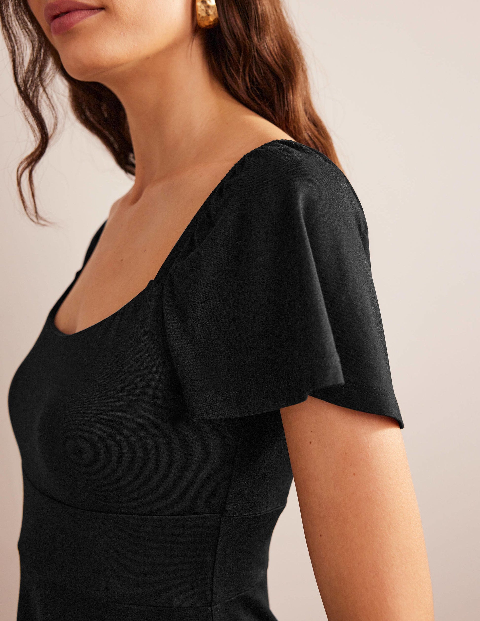 Jersey-Minikleid mit eckigem Ausschnitt-Schwarz-2