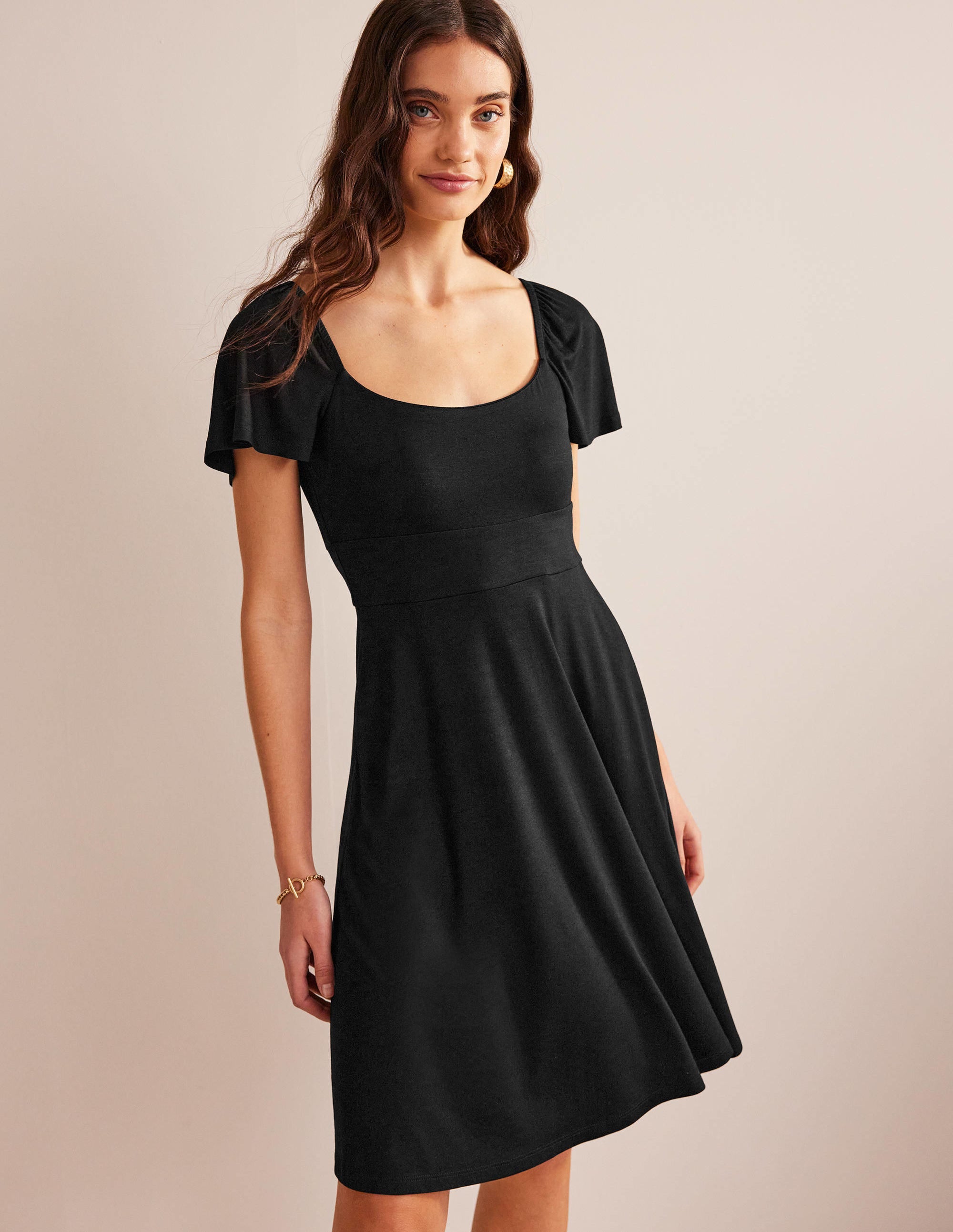 Jersey-Minikleid mit eckigem Ausschnitt-Schwarz - Image 4