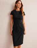 Jersey-Midikleid mit Stoffbahnen-Schwarz