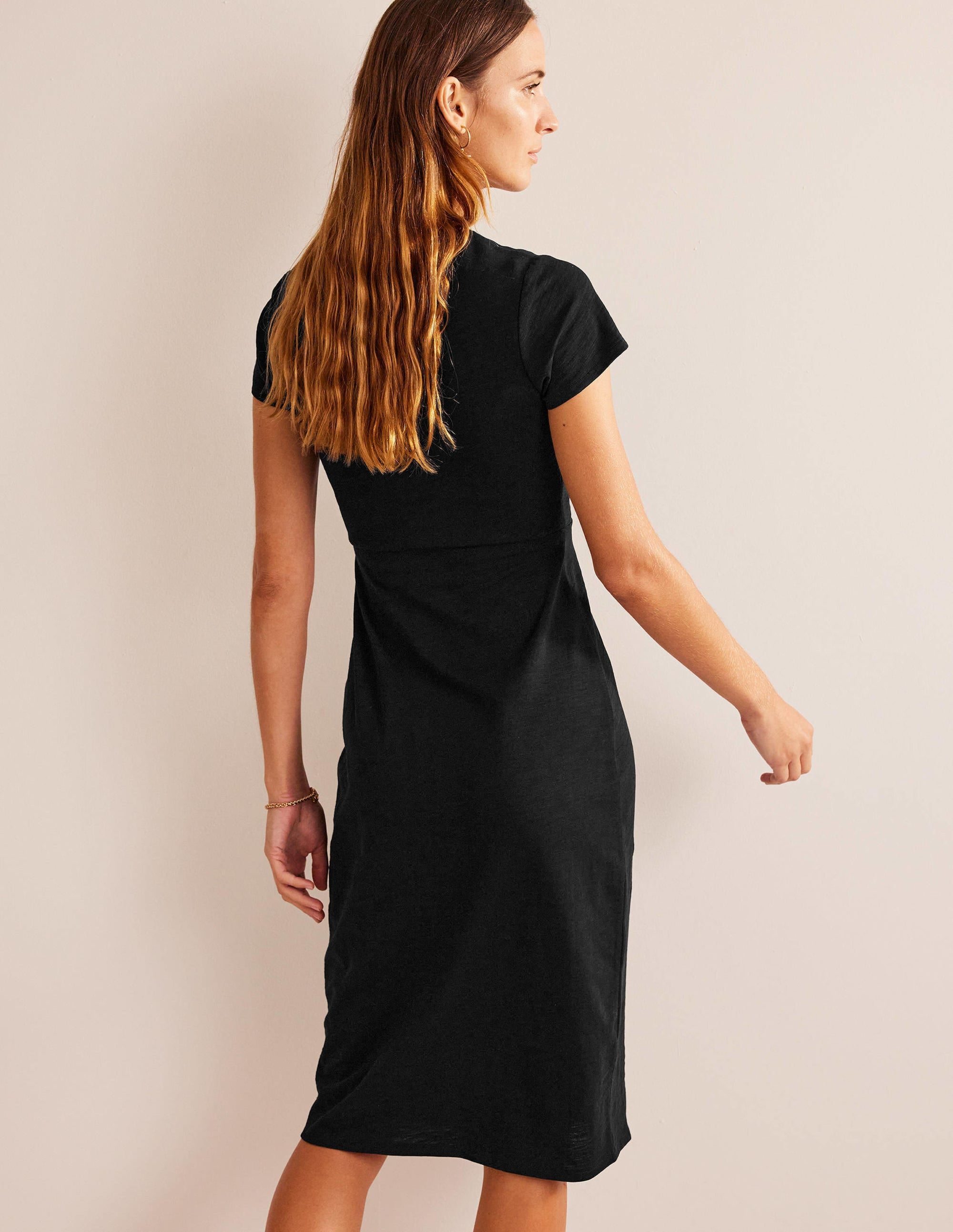 Jersey-Midikleid mit Stoffbahnen-Schwarz - Image 3