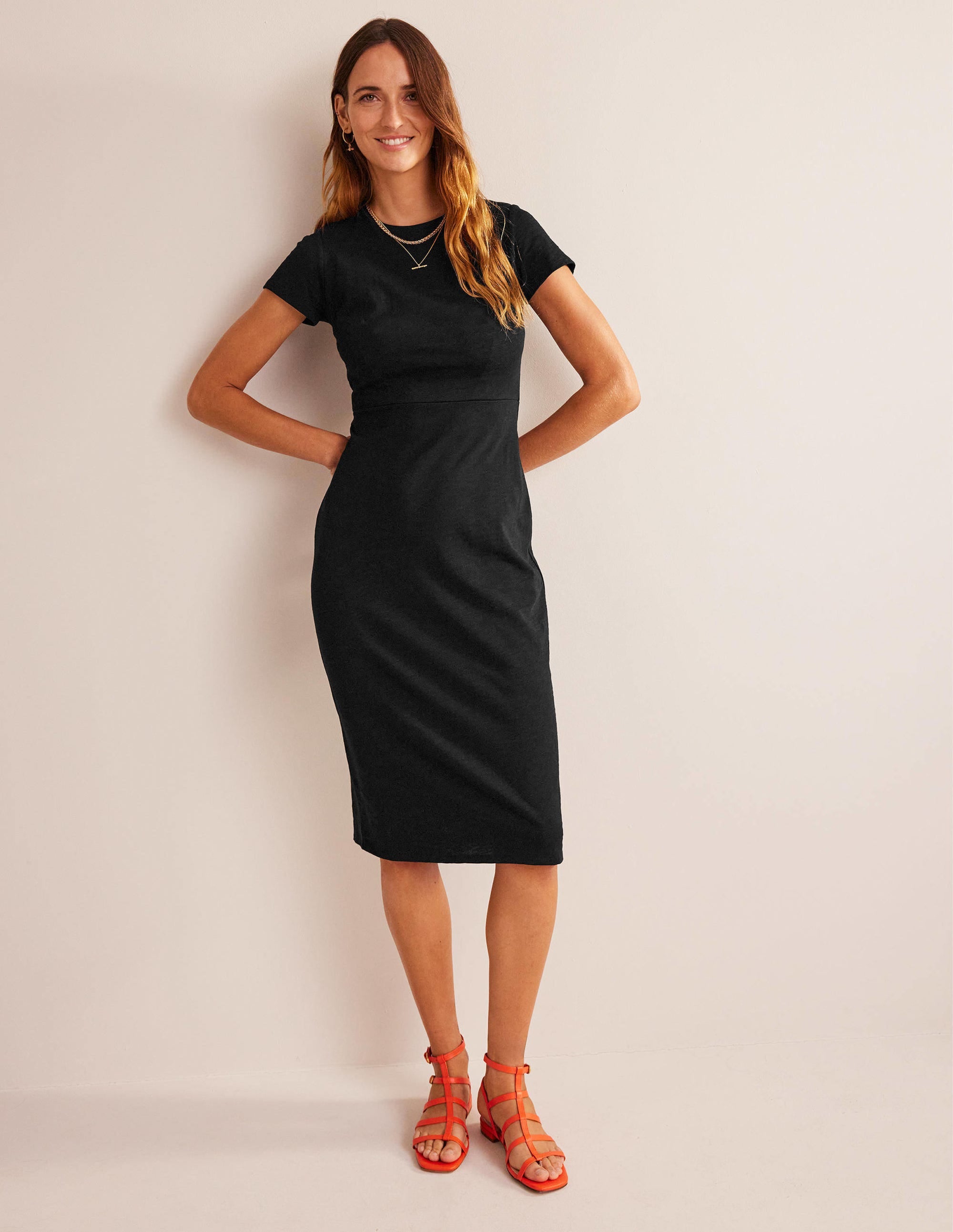 Jersey-Midikleid mit Stoffbahnen-Schwarz - Image 4