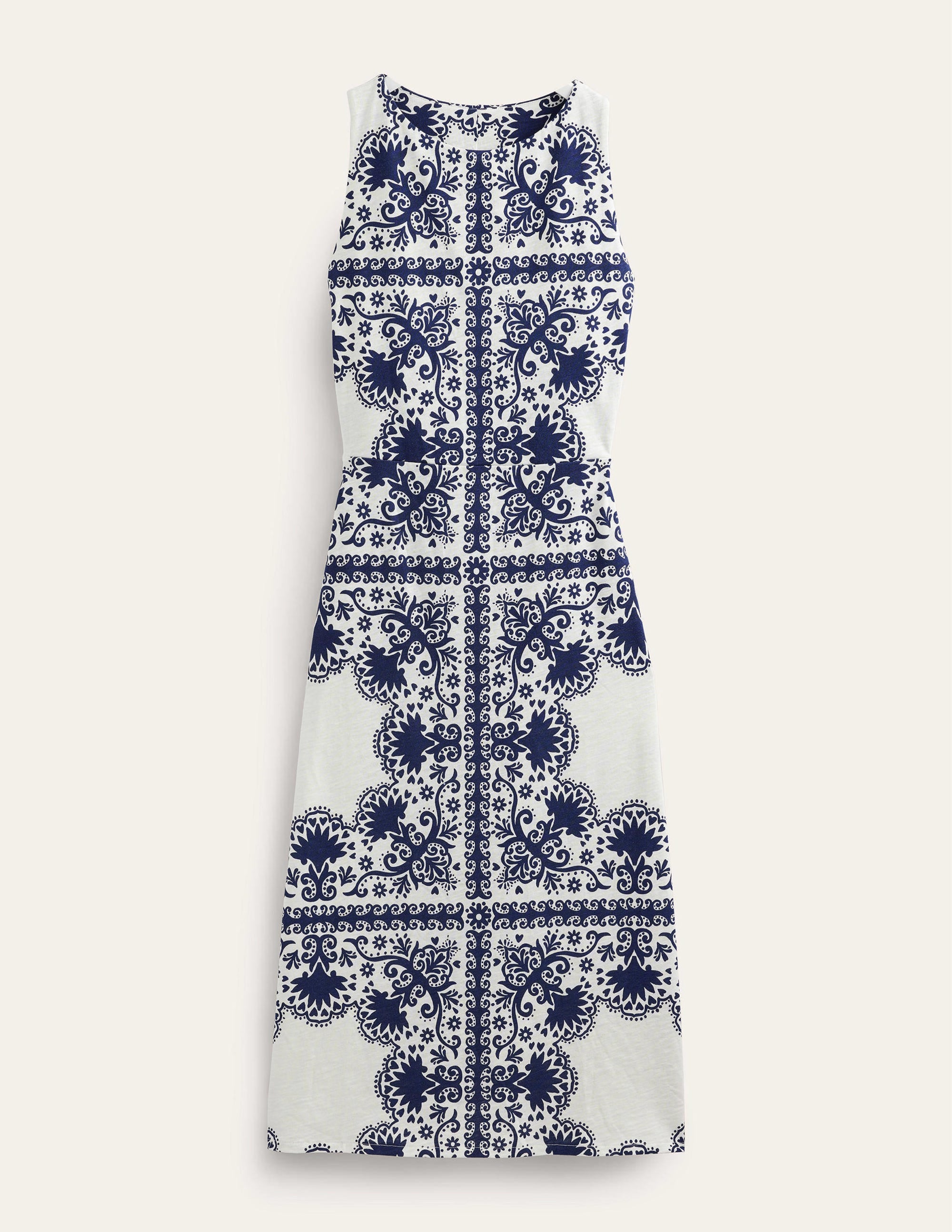 Jersey Column Midi Dress-Navy, Floweret Placement - Image 5