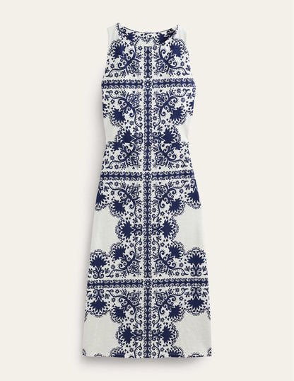 Jersey-Midikleid mit Stoffbahnen-Marineblau, Blumenmuster-5