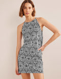 Racer Neck Jersey Mini Dress-Black, Exotic Tile